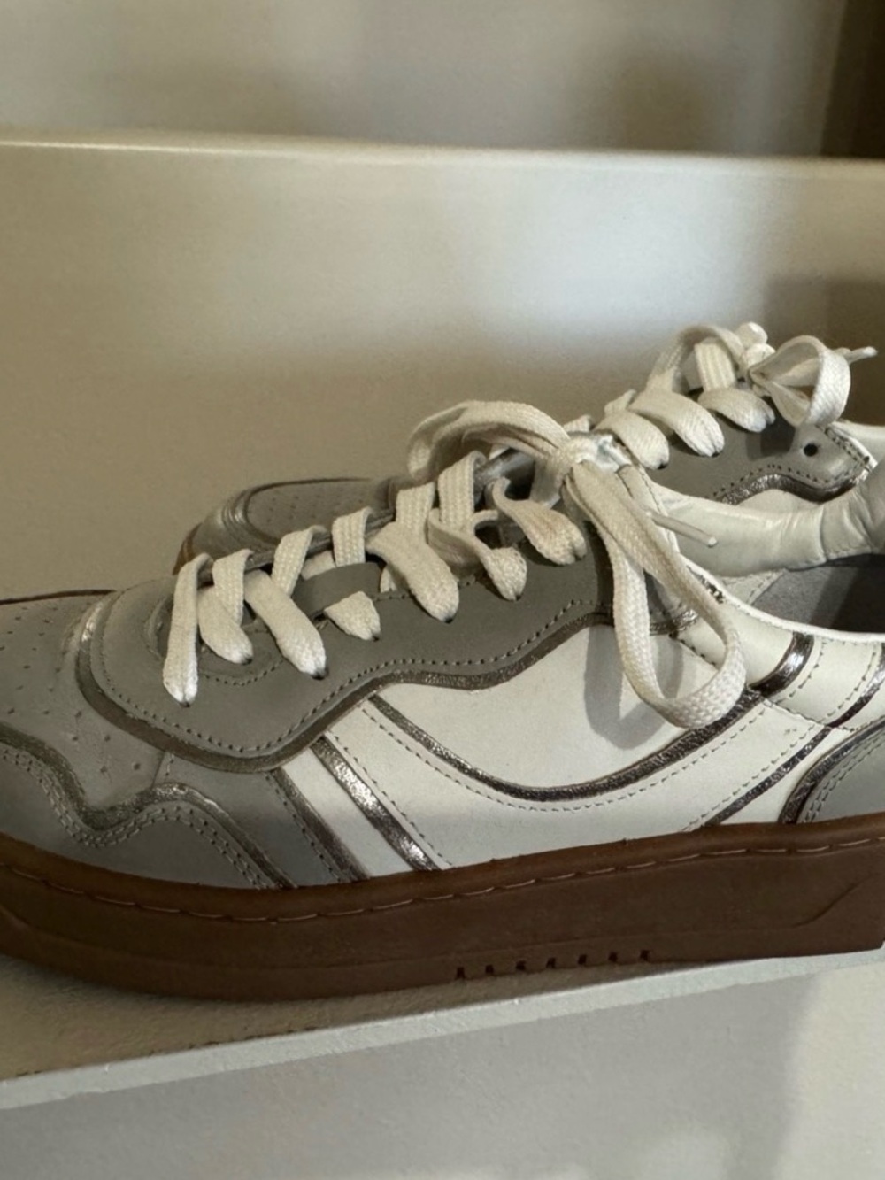 Free People White and Gray Platform Sneakers with Brown Sole